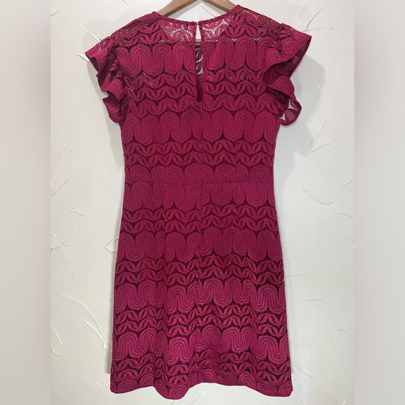 Trina Turk Mai-Tai Ruffle-Sleeve Lace Sheath Dress, Cranberry SZ 8 - Picture 6 of 16